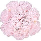 U'Artlines 20 Heads Artificial Peony Silk Flower Leaf Home Office Wedding Party Festival Bar Decor (Light Pink)