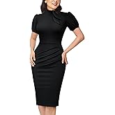 AISIZE Women's Elegant Tie Neck Puff Sleeves Ruched Cocktail Party Dress