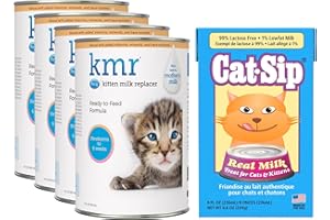 PetAg KMR Kitten Milk Replacer Liquid (11 oz, Pack of 4) Cat-Sip Real Milk Treat (8 oz)