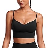 CRZ YOGA Womens Butterluxe Sweetheart Longline Sports Bra - V Neck Adjustable Thin Strap Yoga Camisole Padded Crop Top