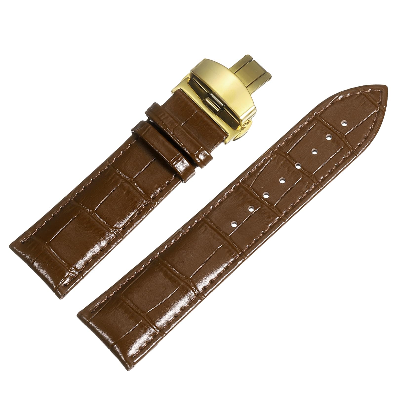 Photo 1 of uxcell Brown Leather Watch Band 24mm Quick Release Genuine Strap with Gold Deployment Butterfly Buckle for Men & Women