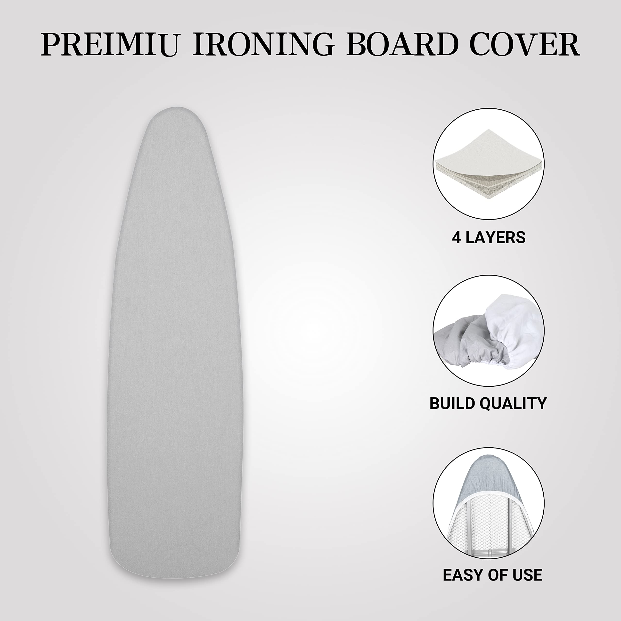 Ironing Board Cover and Pad | 100% Cotton Cover with Padding Standard Size with Aluminum Coating | Heat-Reflective Ironing Board with Elastic Edges Set | 54