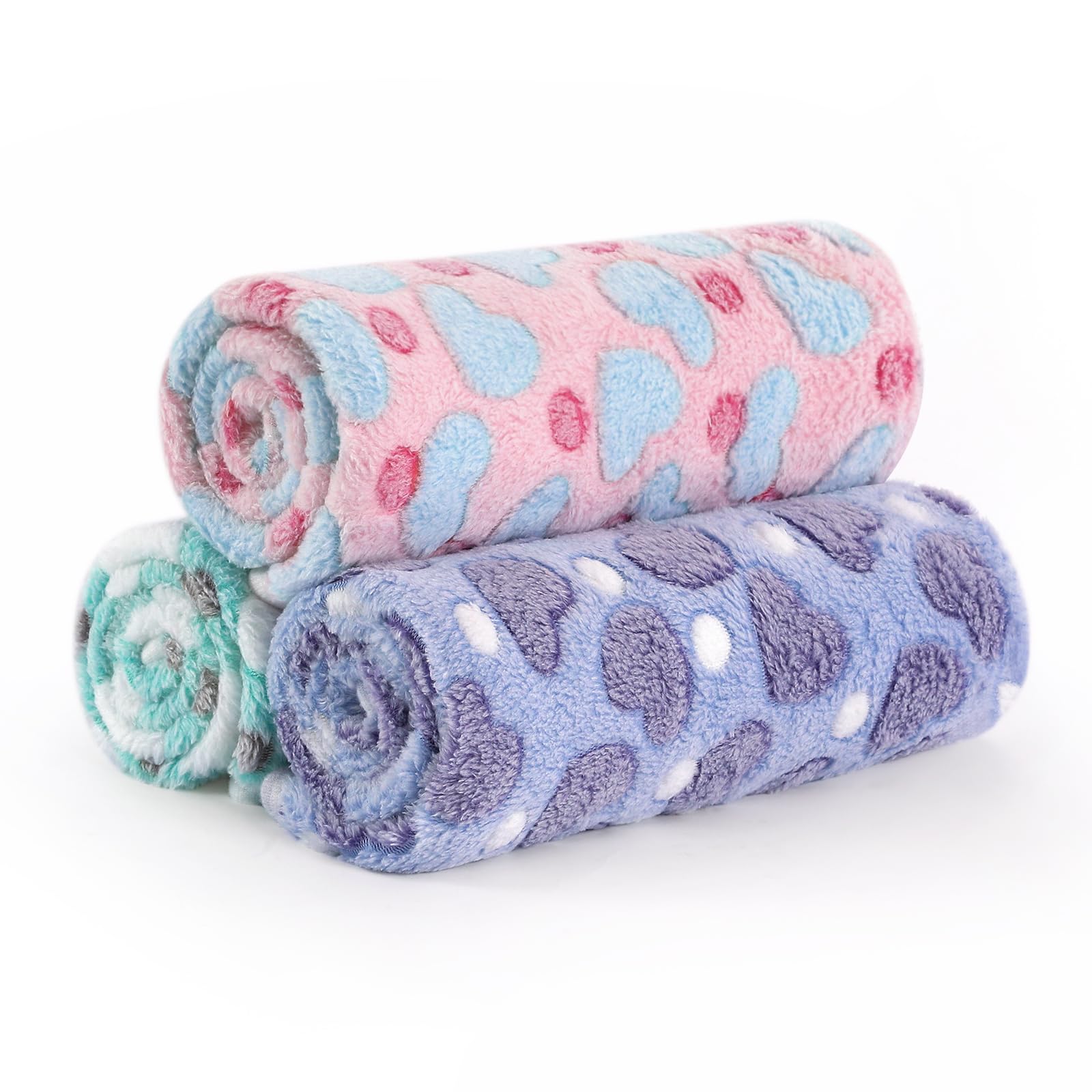 Demigeat Dog Blanket Cat Blankets Washable and Fluffy Pack of 3 Soft Warm Fleece Pet Blankets for Small Medium Dogs Cats Pet Blanket Sleeping Mat for Sofa Bed Rainbow Love 76 x 52 cm