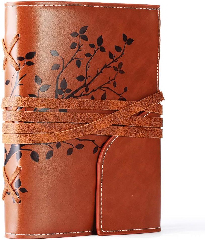 Unique Writing Journal Gifts-Personalized Tree of Life Vegan Leather Bound Notebook-Refillable Embossed B6 Unlined Sketchbook Diary-Beautiful Daily Use Gifts for Men & Women/Vegetarians/Girls & Boys