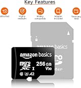 Amazon Basics 256GB microSDXC U3 A2 with Full Size Adapter 100 MB/s view 2
