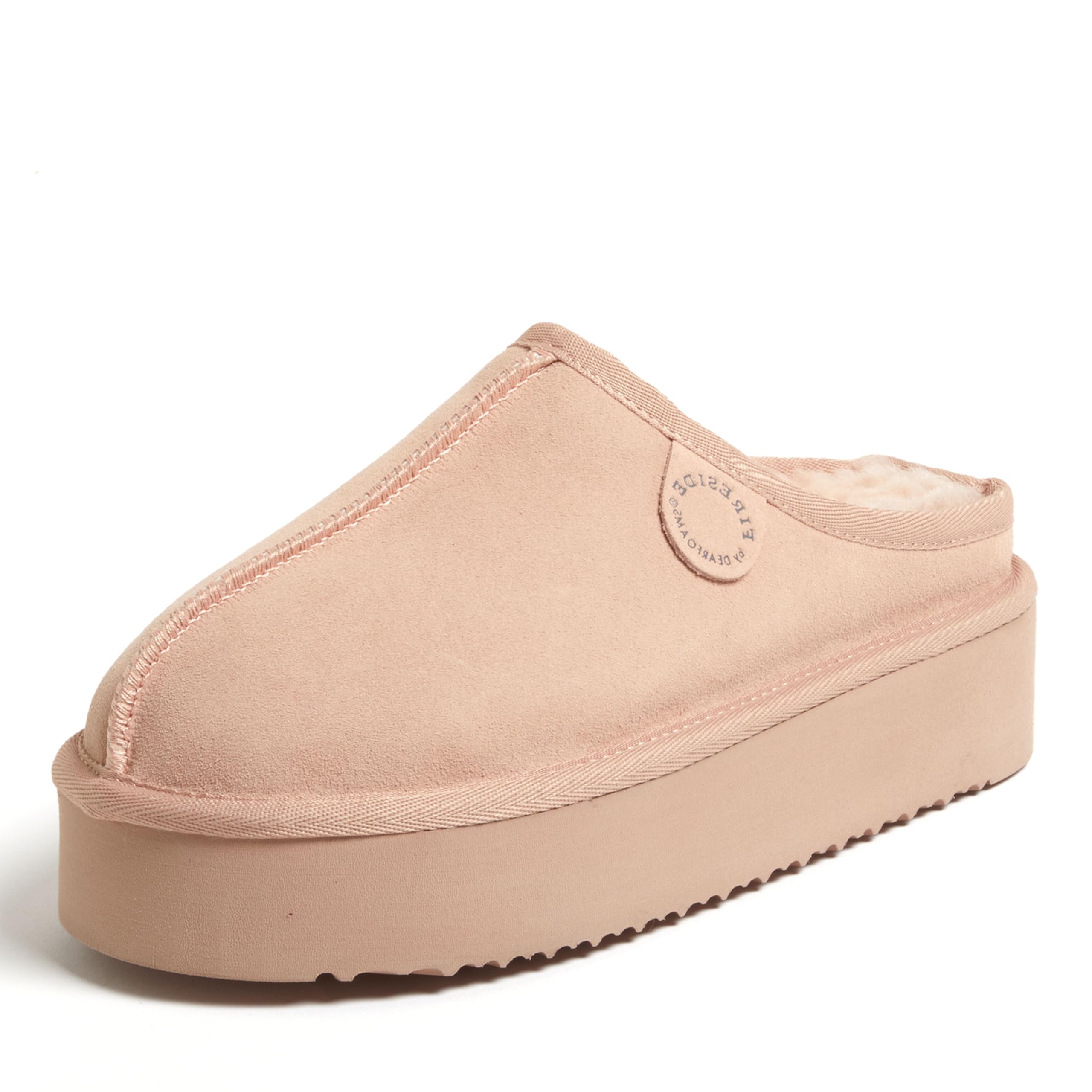 Dearfoams Womens Queenstown Platform Genuine Shearling Clog, PEACH DUST, 11