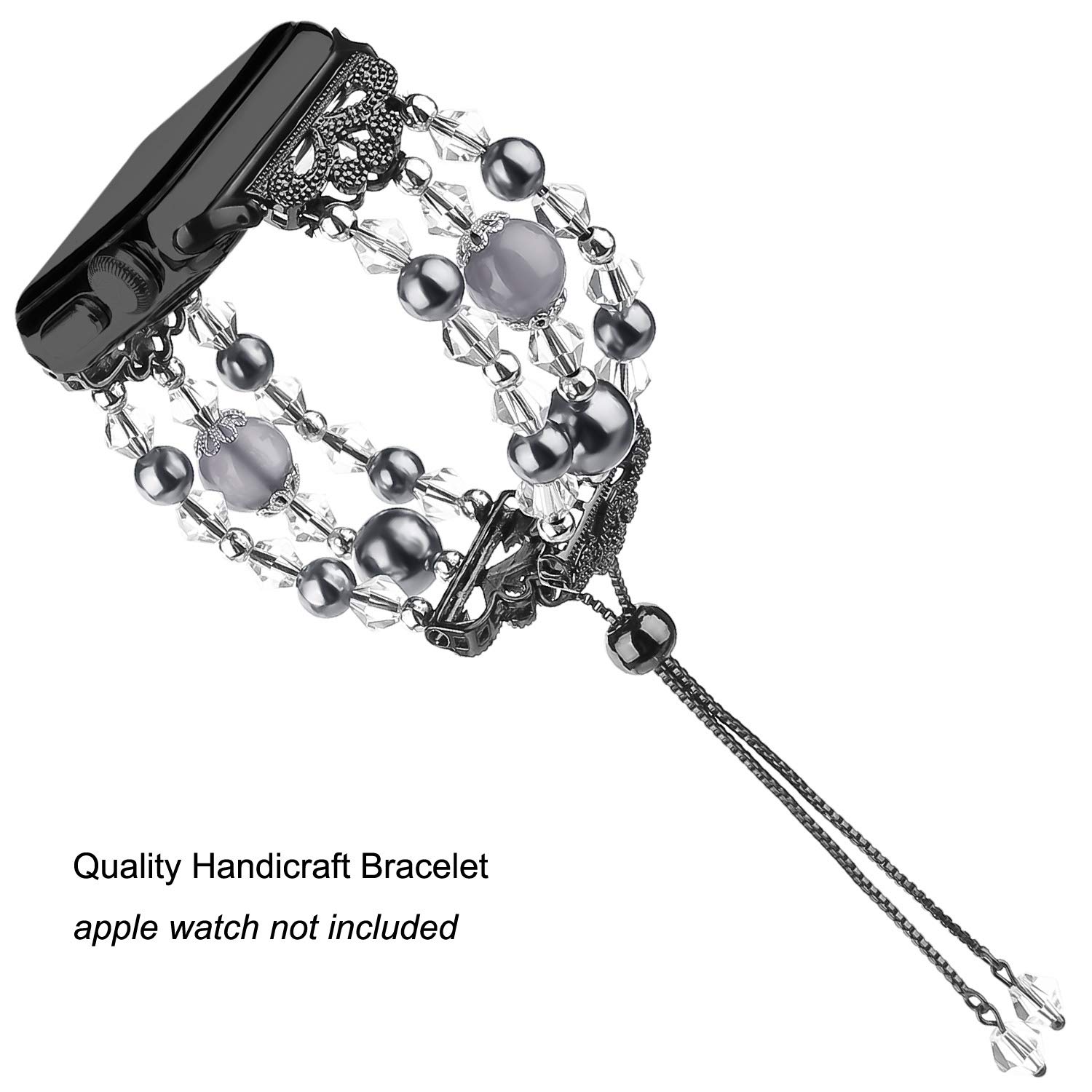 Junwei for Iwatch Bracelet Bands Adjustable, Women Stylish Apple Watchband with Stretch Bling Beads of Crystal Rhinestones Pearls for Apple Watch Series 4 3 2 1 Sport etc. - ( Black, 38mm / 40mm )