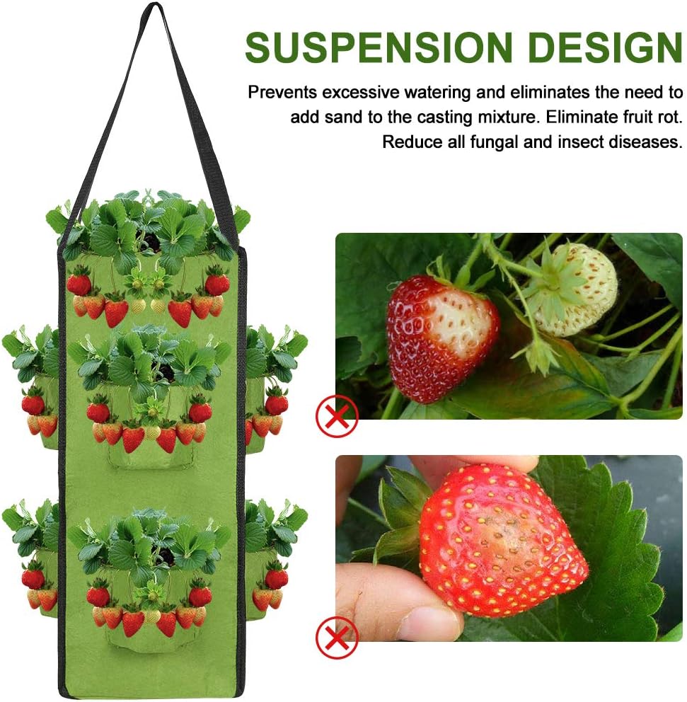 2 Pack Strawberry Grow Bags 10 Gallons Hanging Vegetable Planting Bags with Handles and 8