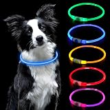 AUAUY LED Light Up Dog Collar Blue USB Rechargeable 70cm Reflective