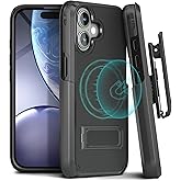 MOTIVE iPhone 16 Case with Belt Clip & Kickstand, MagSafe Compatible, Shockproof Shell Holster Combo, 6.1" | Black V2