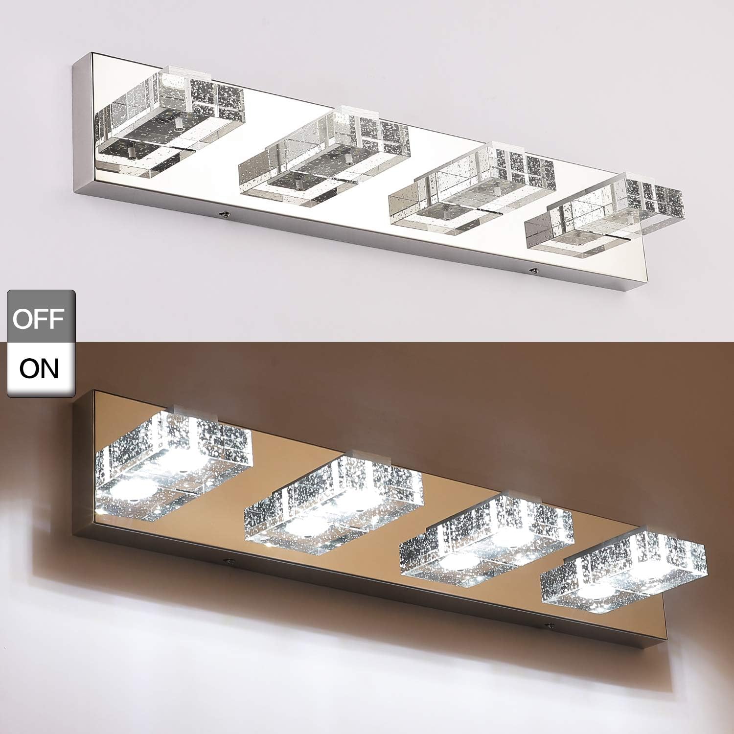 Dimmable Bathroom Light, SOLFART 4 Lights Modern Glass Stainless Steel Vanity Wall Light Over Mirror Long LED Bathroom Lighting Fixtures - - 