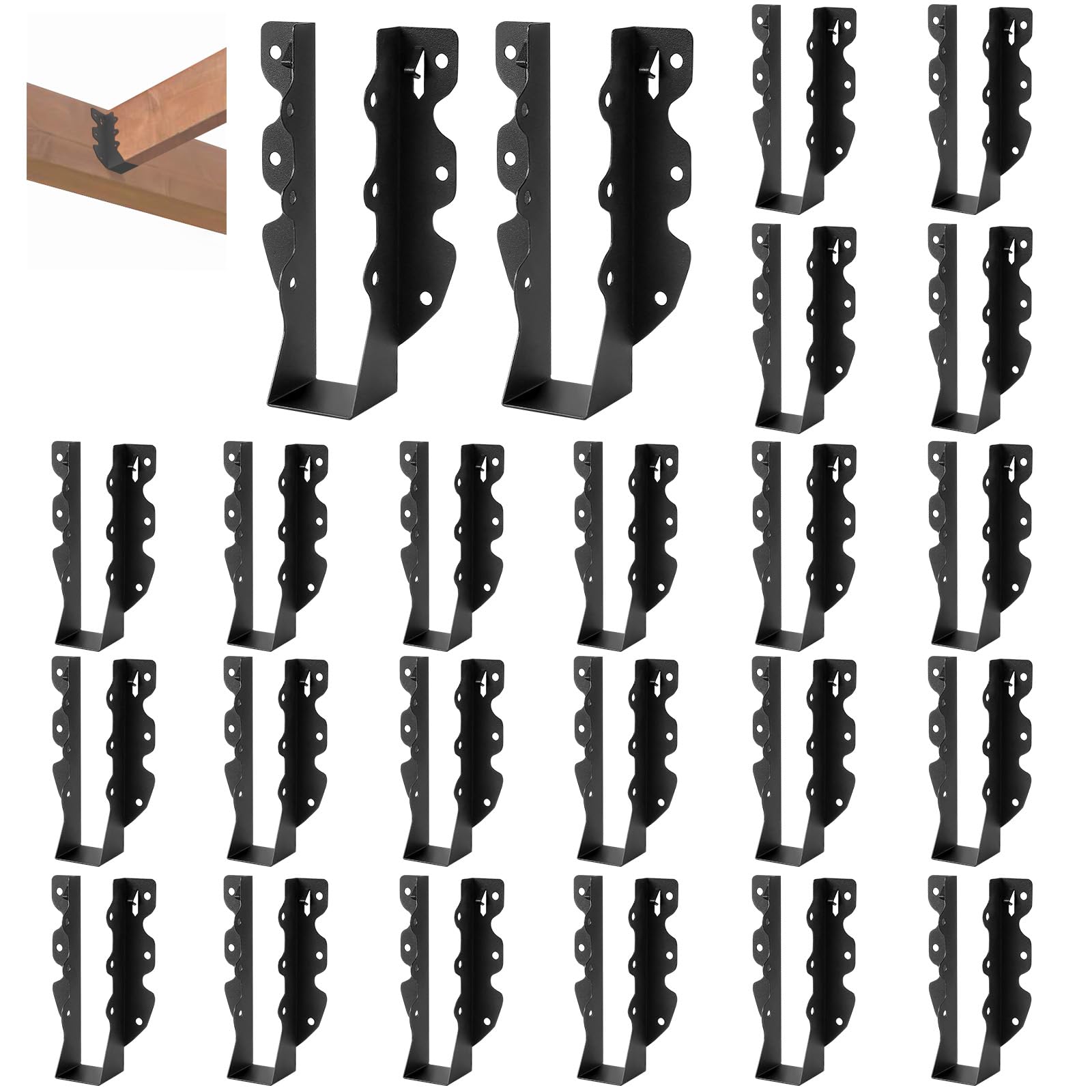 Photo 1 of 2x8 Joist Hangers, 24 Pcs Hurricane Ties for Rafters Tie Brackets, Black Powder Coating Joist Brackets for Ceiling Joists and Floor Deck