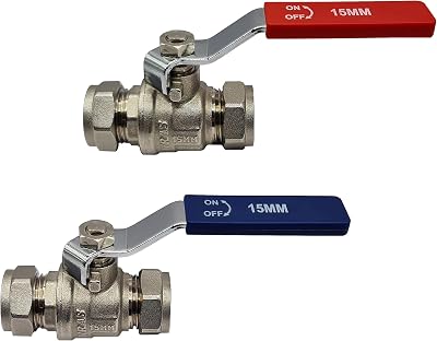 Pipestation 15mm Isolation Valve 2 Pack Red Blue Lever Compression Fitting WRAS
