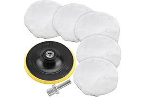 Junchamp 7 Pieces 6 Inch Wool Polishing Pad Wool Bonnet Pad Wool Polishing Hook and Loop Buffing Pad Woolen Waxing Pads Drill