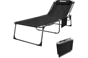 KingCamp Oversize Padded Folding Chaise Lounge Chair for Outdoor, Patio, Beach,Lawn, Sunbathing, Tanning, Pool, Lay Flat Heavy-Duty Adjustable Reclining Chairs with Pillow, Pocket, Support 330lb