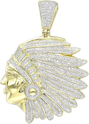 Real 10k Rose, White or Yellow Gold Indian Chief Head Pendant 406999