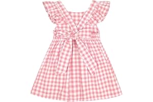 AGQT Baby Girls Plaid Dress Flutter Sleeve Gingham Spring Summer Dresses Size 6M-8T