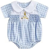 Bagilaanoe Infant Baby Boy Girl Easter Outfit Clothes Bunny Plaid Short Sleeve Romper Jumpsuit Bodysuit