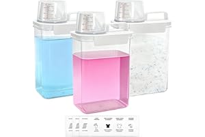Covzoe 3 Pack Liquid Laundry Detergent Dispenser, 61 Oz Laundry Soap Containers with 15 Removable Labels, Clear Plastic Laundry Powder Dispenser Fabric Softener Holder for Laundry Room