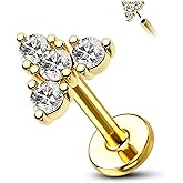 COCHARM 14K Solid Gold Threadless Tringle Ear Helix Flat Cartilage Earring Stud Flat Back 16g Yellow Gold Flat Piercing Push Pin 8mm Conch Earrings 14K Gold Press Fit Ear Stud Jewelry