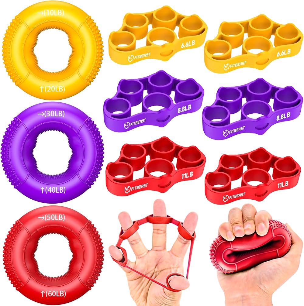 FitBeast Grip Strength Trainer 9-Piece Kit Red Hand Finger Forearm Exerciser