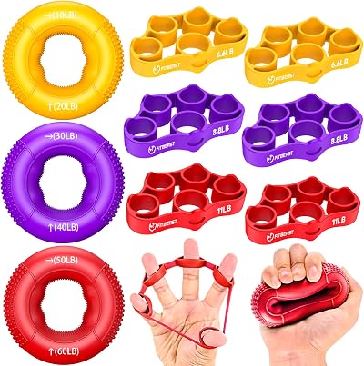 FitBeast Grip Strength Trainer 9-Piece Kit Red Hand Finger Forearm Exerciser