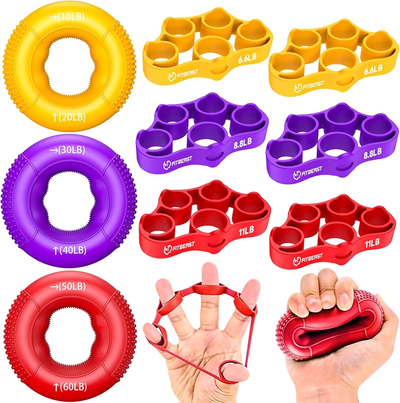 FitBeast Grip Strength Trainer 9-Piece Kit Red Hand Finger Forearm Exerciser