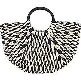 Simcat Straw Handbag, Women's Rattan Handbag Summer Beach Wattled Top Handle Bag Handwoven Tote Bag
