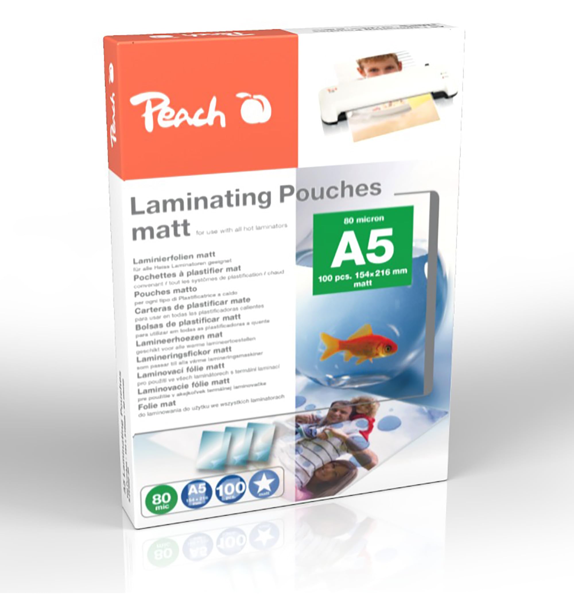 Peach S-PP580-30 Laminating Pouches A5-80 mic - 100 Pouches - Matt - Writeable - Premium Quality for Best Laminating Results - Compatible with Devices of All Brand Manufacturers