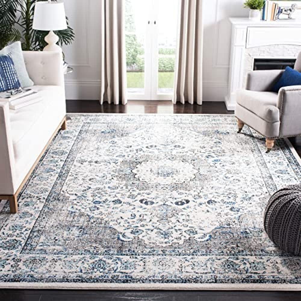 SAFAVIEH Area Rug 3x5 - Evoke Collection - Ivory & Grey, Shabby Chic Oriental Medallion Design, Non-Shedding & Easy to Clean, Ideal for Living Room, Bedroom, Dining Space (EVK220D) Image
