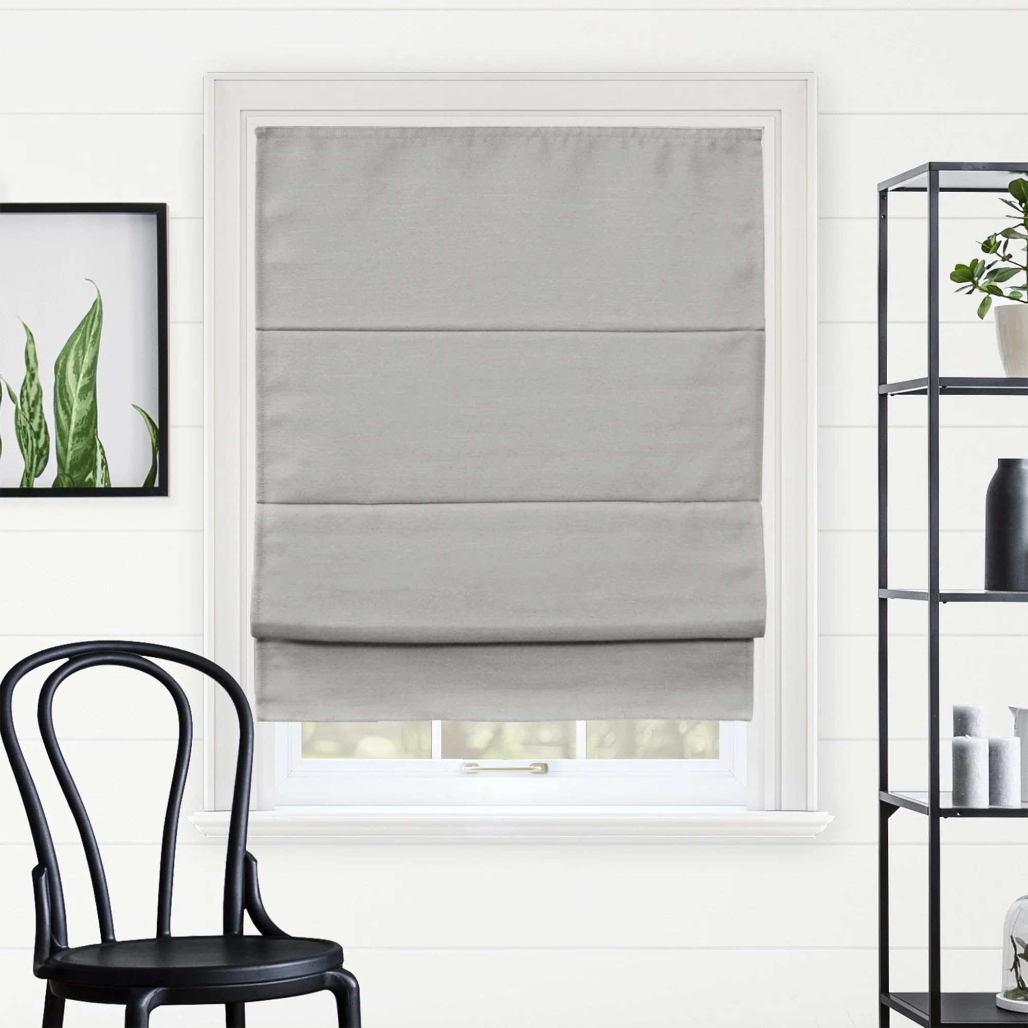 Chicology Roman Shades - Blackout Window Treatments, 34" W x 64" H, Del Mar Pearl Grey