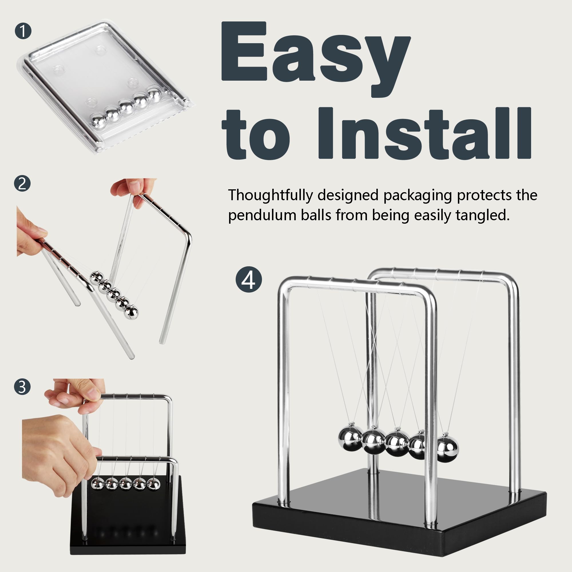 Newtons Cradle Balance Pendulum 5 Balls, Wooden Base Newton's Cradle, Desktop Toys Kinetic Toys for Kids Adults, Office Home Desk Décor, Fun Science Physics Learning