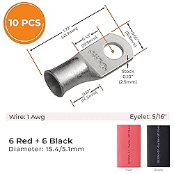SELTERM 10pcs - 1 Awg - 5/16" Stud - Battery Lugs