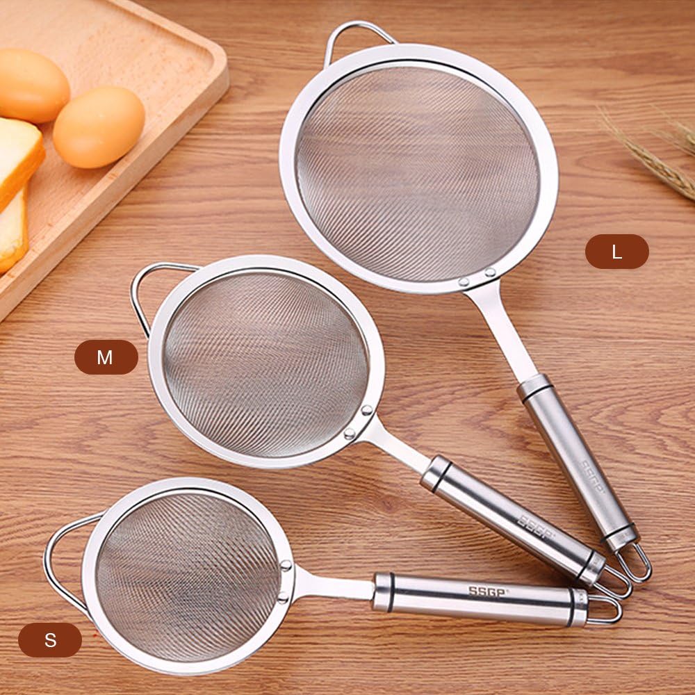 Kitchen Supply Fine Mesh Stainless Steel Strainers Colander Sieve with Comfortable Handles for Kitchen Food - Sift, Strain, Drain and Rinse Noodles, Beans, Tea, Vegetables, Set of 3