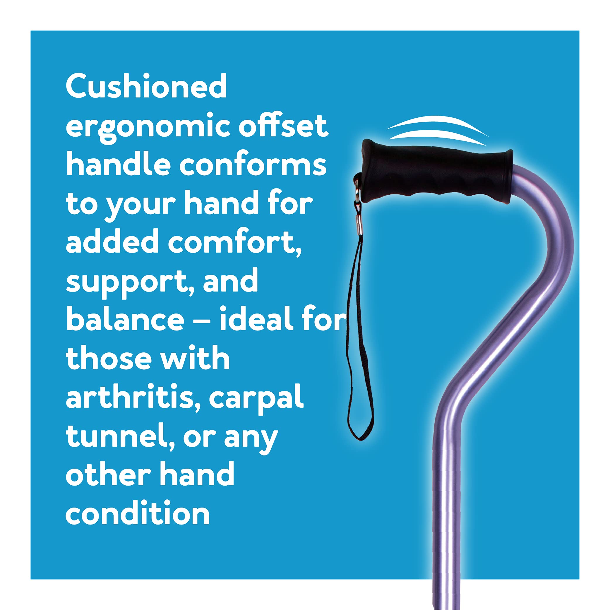 Carex Ergo Offset Cane with Soft Cushioned Handle - Adjustable Walking Cane for Women - Black Cane with Floral Pattern and Flowers, Black Floral