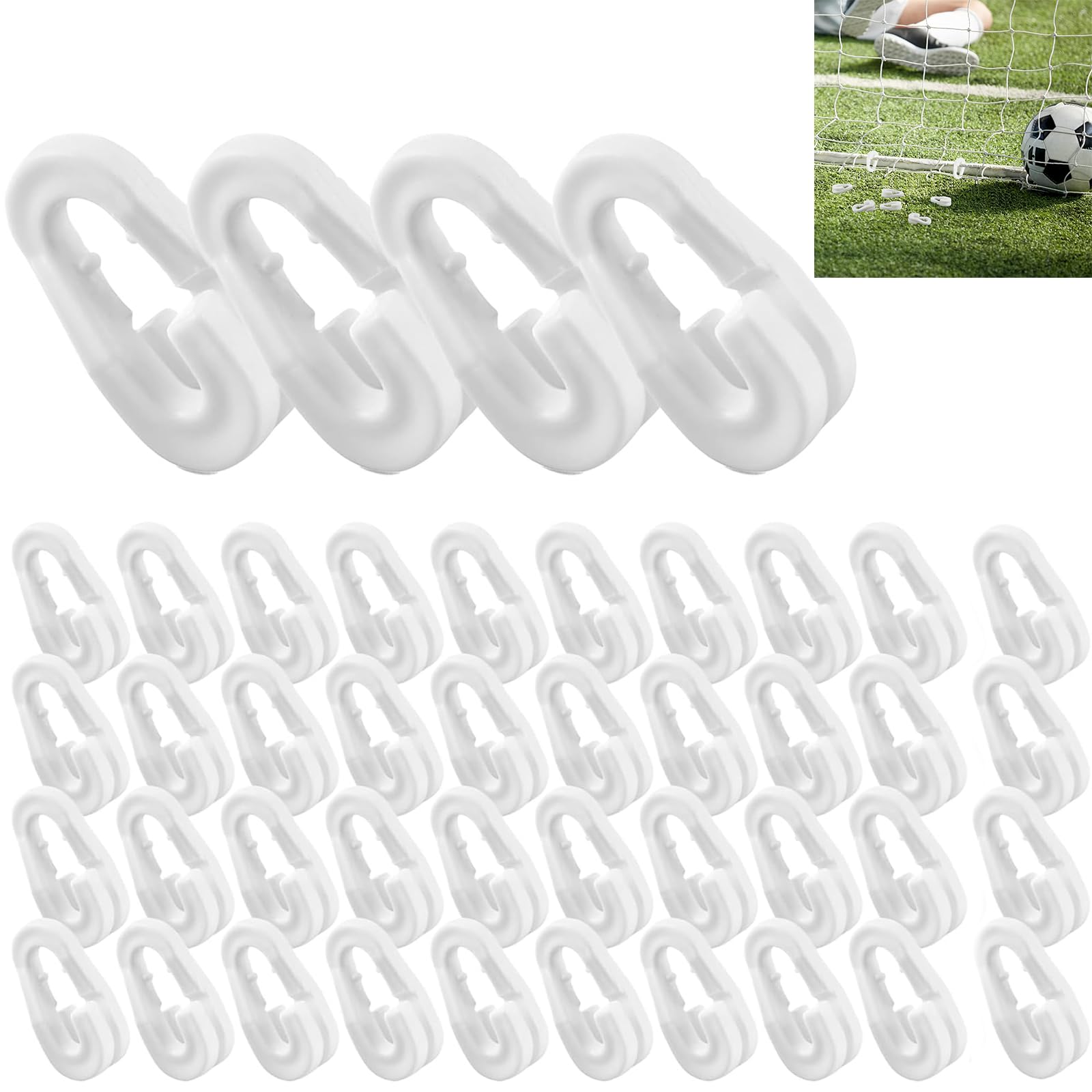40 White Football Net Clips for Tennis and Goal Nets - Easy to Install, Durable