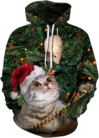 Siennaa Unisexe Sweat A Capuche Pull Moche Chat Drole Imprime Imitation Creatif Sweat Shirt Avec Capuche Rigolo Pull Capuche Noel Manches Longues Sportif Sweat Shirt Avec Poche Amazon Fr Vetements Et Accessoires