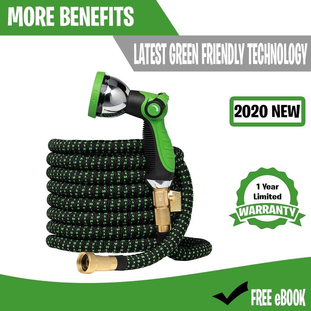 GreenFriendlyHome Garden Hose Expandable Hose - Flexible Water Hose Expanding | Strongest Hose Fabric + Multi Latex Core | Solid Brass Fittings Metal Nozzle (50FT) : Garden & Outdoor