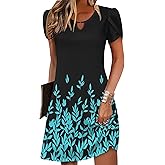 Zeagoo Women's Casual A-Line Dresses with Pockets Summer Floral Tshirt Dress Short Sleeve Mini Dress Flowy Sundresses