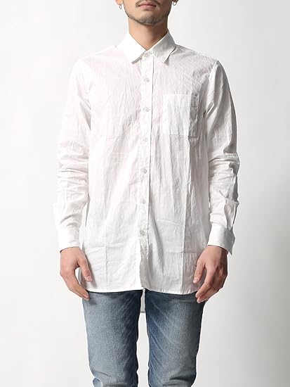 Amazon ロッキーモンロー メンズ ロングシャツ ロング丈 スタンドカラー バンドカラー 長袖シャツ 無地 シャツ 通販