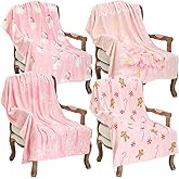 Remagr 4 Pack Christmas Throw Blanket Set Bulk Pink Christmas Tree Santa Gingerbread Man Snowflakes Fuzzy Flannel Blankets Soft Cozy Xmas Gifts Winter Home Decor for Couch Sofa Chair Bed 40x50 Inch