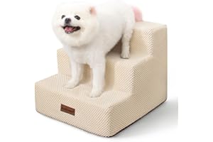 AODISMAN Dog Stairs for Small Dogs & Cats, 3-Step Non-Slip Pet Steps for Couch Sofa and Chair, Beige, 13.6" H