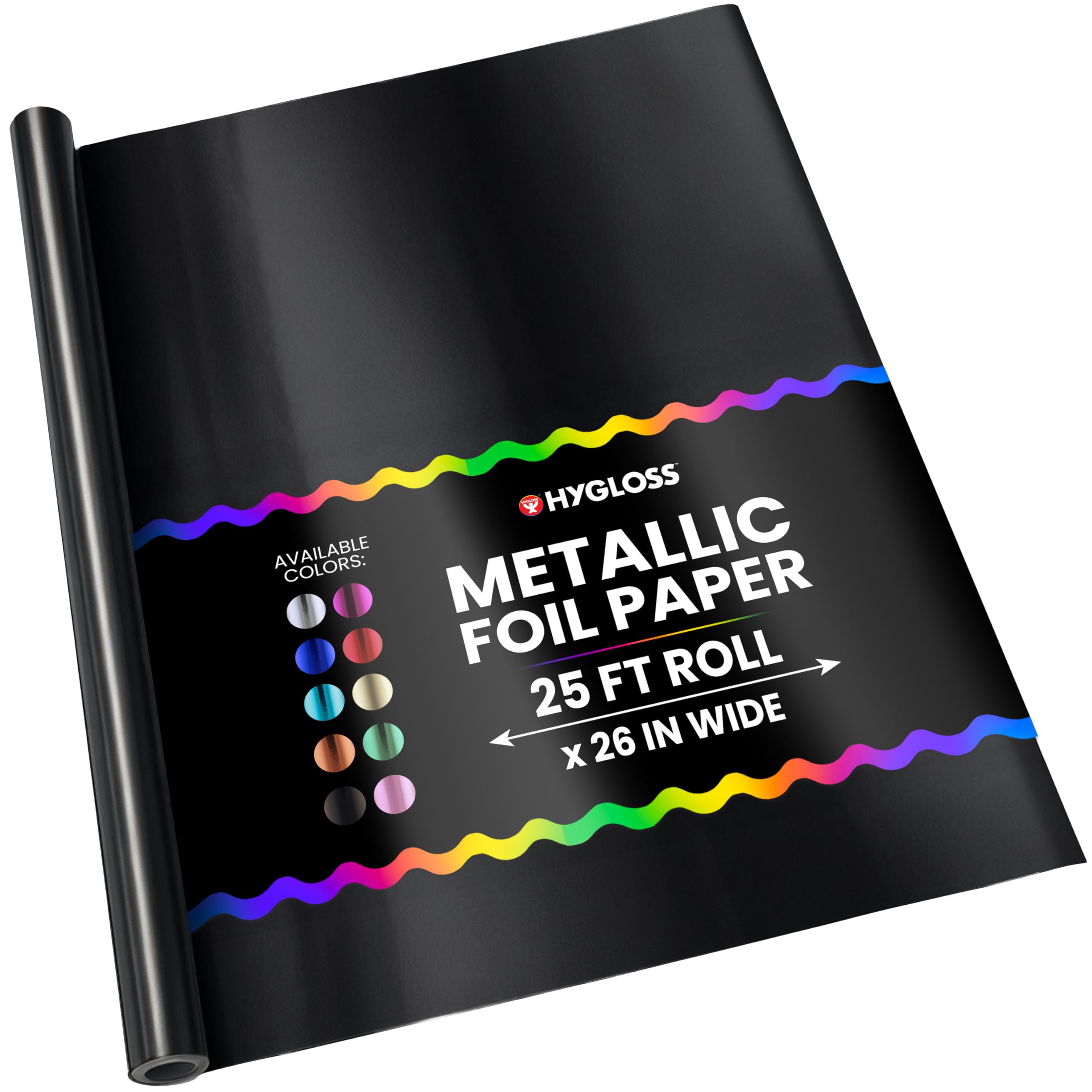 Hygloss Products Metallic Foil Paper Gift Wrap Roll, 26-Inch x 25-Feet, Black, 1 Count (Pack of 1)