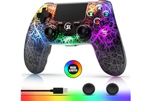 KUJIAN Wireless Controller for PS4, Black Crack Custom Design, Adjustable RGB Light,1000mAh Battery, Double Vibration, 6-Axis, Built-in Speaker & 3.5mm Headphone Jack, Gamepad Compatible with PlayStation 4