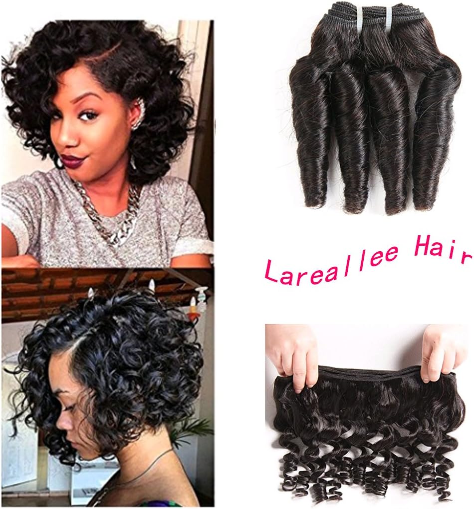 LAREALLEE Brazilian Virgin Funmi Hair Loose Wave Bundles Short Spiral Curl Weave 8A Unprocessed Brazilian Human Hair Extension Weave 50g/Bundle Natural Color Funmi Weave 10 inch