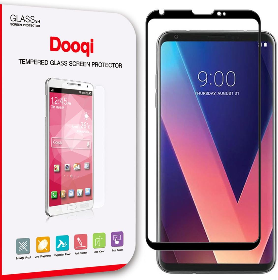 Dooqi LG V30 Plus / V30+ Full Coverage 3D Curved Tempered Glass Screen Protector (Black)