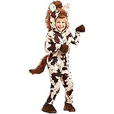 Toddler Deluxe Brown Spotted Horse Costume | Pony Hooded Jumpsuit with Hoof Shoe Covers for Halloween, Dress up