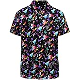 LARSD 80s Shirts for Men - 90s Button Up Vintage Retro Hawaiian Beach Neon Disco Funny Party Shirt