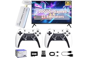 ANGFA Wireless Retro Game Console Built-in 20000+ Games and 23 Emulators, 2026 New Plug & Play Retro Gaming Console with 4K Output & Dual 2.4G Controllers, Games Nostalgic Stick for Christmas Gift (64GB)