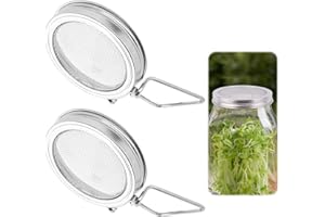 2pcs Sprouting Lids for Wide Mouth Mason Jars, Reusable Stainless Steel Screen Sprout Growing Lid with Stand & Fine Mesh Stra